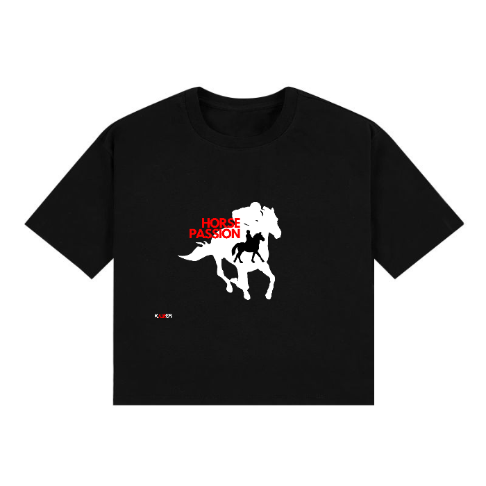 T-Shirt Crop Top Horse Passion Nera
